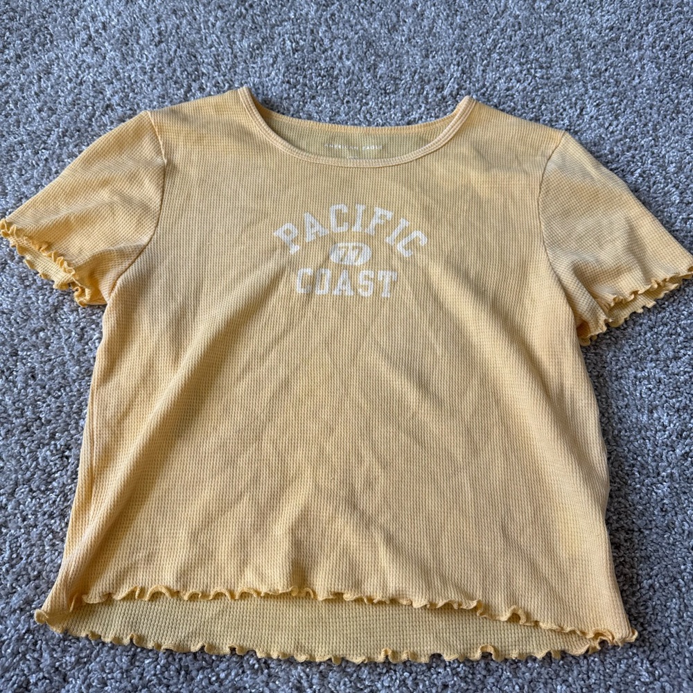 American Eagle Outfitters Yellow Kids Tee with Ruffled Edges